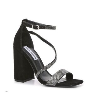 Steve Madden Black Varali Heels Rhinestone Suede Ankle Strap Prom Sz 9